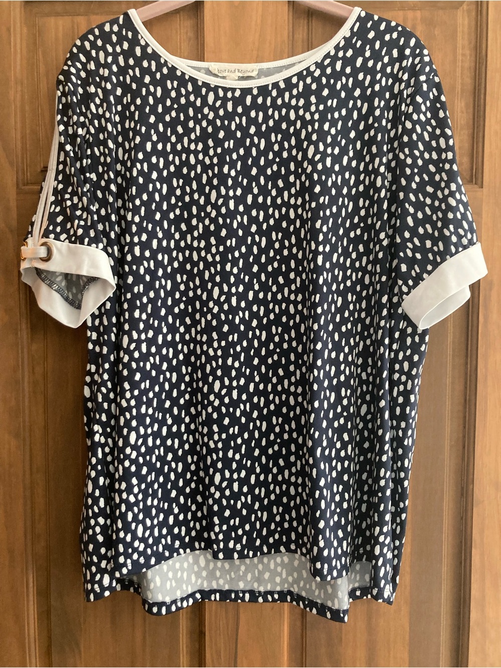 Above and Beyond Navy & White Speckled-Dot Top 2X